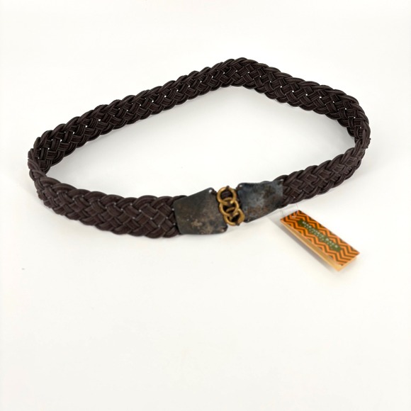 Marjorie Baer Brown Braided Cord Belt Mixed Metal Hook Closure 1X B2913D5 NEW main image 5